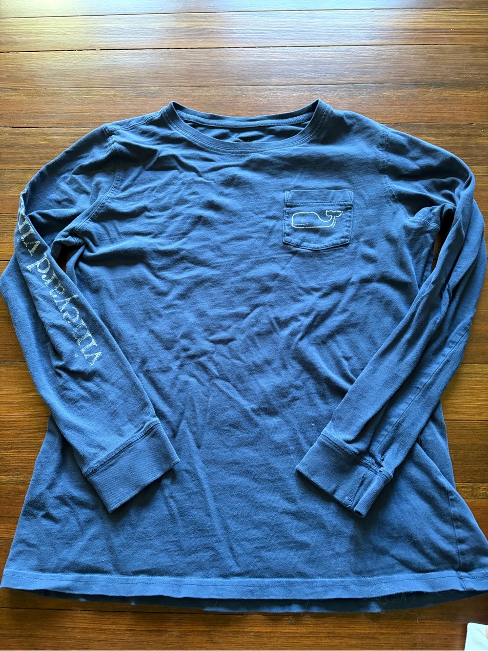 Vineyard Vines Navy Long-Sleeve Pocket Tee with Whale Logo